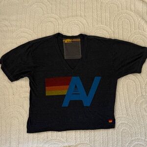 Aviator Nation Charcoal Grey V-Neck T-Shirt with Logo